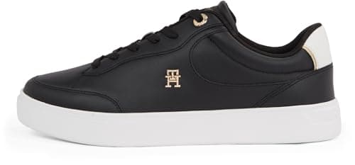 Image of Tommy Hilfiger Women's Essential Chic Leather Court Trainers, Black (Black), 5
