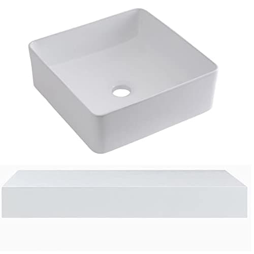 Image of Milano Lurus 600mm Wall Mounted Bathroom Floating Shelf Square Countertop Basin Sink - White
