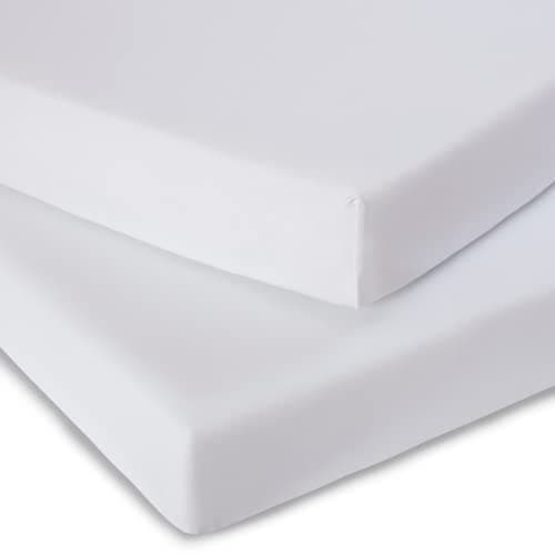 Image of Clair de Lune | Micro-Fresh® 2 Pack White Fitted Cot Bed Sheets | 137 x 67 cm | 100% Cotton Universal Elasticated Fit