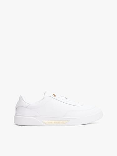 Image of Tommy Hilfiger Women’s Essential Chic Court Leather Cupsole Trainers, White (White), 6.5