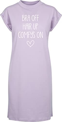 Image of Hippowarehouse Bra Off, Hair Up, Comfy's On t-Shirt Dress Women's Adults Nightie Nightdress Lilac