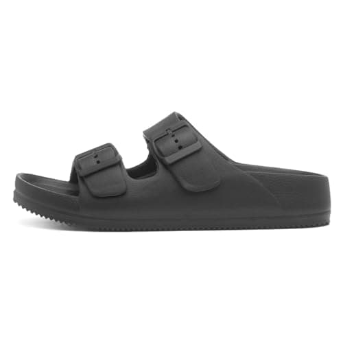 Image of Shoe Zone - Womens Black Double Buckle EVA Mule Slip On Sandal - Size 3 UK - Black