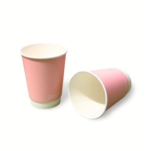 Image of 8oz Pink Double Wall Coffee Cups, 236ml, Compostable PLA Lining, Pack of 25
