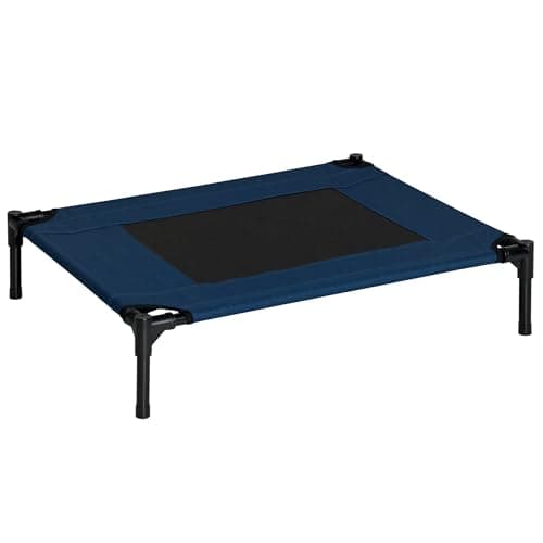 Image of PawHut Raised Dog Bed Cat Elevated Lifted Puppy Pet Elevated Cot Portable Camping Basket – Blue (Medium)