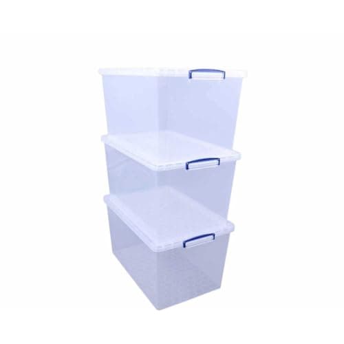 Image of Really Useful Box Nestable Plastic Storage 83 Litre Clear (Pack of 3)
