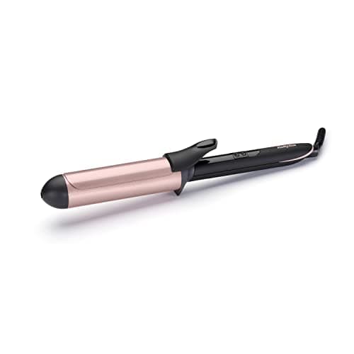 Image of BaByliss Rose-Quartz Tong, 38 millimeters - Hair Curler for Natural Waves and Curls, Ceramic, 6 Heat Settings, Pink & Black, 2453U