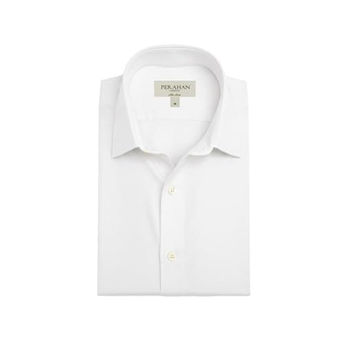 Image of Perahan Men's Classic Wrinkle-Free Dress Shirt, Cotton Poplin Regular Fit Long Sleeve (UK, Alpha, L, Regular, Regular, White)