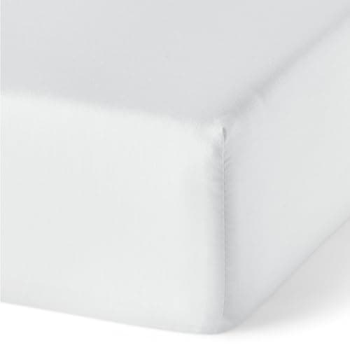 Image of Amazon Basics Bedding Organic Cotton Super King Fitted Sheet, 180 x 200 cm, White