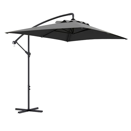 Image of Outsunny 3x2m Cantilever Parasol with Cross Base, Banana Parasol with Crank Handle and 6 Ribs, Rectangular Hanging Patio Umbrella for Outdoor Pool, Garden, Balcony, Grey