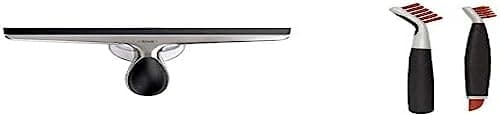 Image of OXO Good Grips Stainless Steel Squeegee & Good Grips Deep Clean Brush Set - Orange