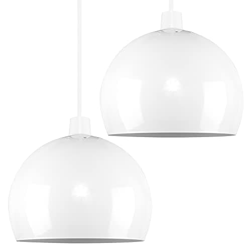 Image of MiniSun | Mini Retro Gloss White Arco Style Dome Ceiling Light Shades | Pendant Lights, Home Décor & Improvement Essential | Set of 2 | Includes 10W LED GLS Bulbs | 20cm Shade Width