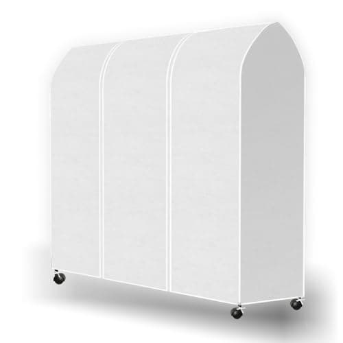 Image of DecacnX Clothes Rail Cover 6FT Dustproof Breathable Garment Rail Cover Double Protective Zip for Easy Access, Premium Fabric 180cm Wide for Wardrobe Clothing Rail, White
