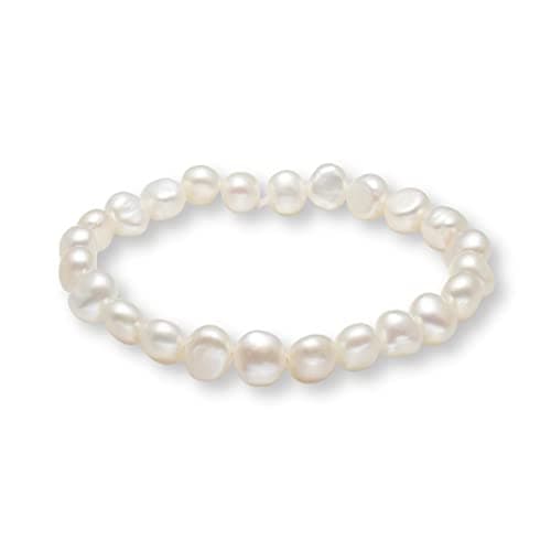 Image of TreasureBay Handmade Womens 7-8mm Freshwater Pearl Bracelet | Stretchy Beaded Pearl Bracelet for Ladies and Girls - Pink, Black, White, Grey, Multicolour (White)