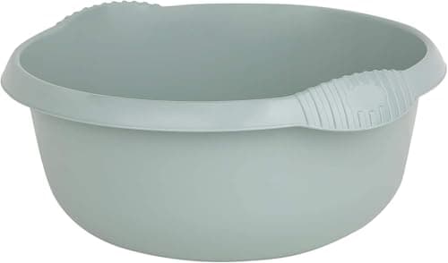 Image of Plastic Washing up Bowl 36cm Round Basin Bowls with Moulded Handles Silver Sage Multi-Purpose Kitchen Vegetable Washing Bowls Sink Tidy Organizers