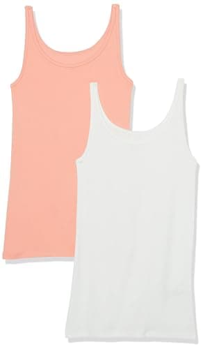 Image of Amazon Essentials Women's Slim-Fit Thin-Strap Tank Top, Pack of 2, Coral Pink/White, M