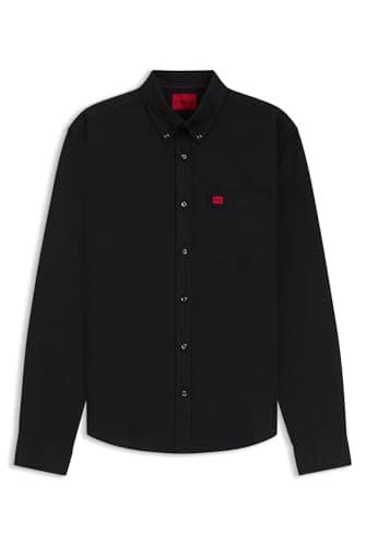 Image of HUGO Mens Evito Oxford-Cotton Slim-fit Shirt with red Logo Label