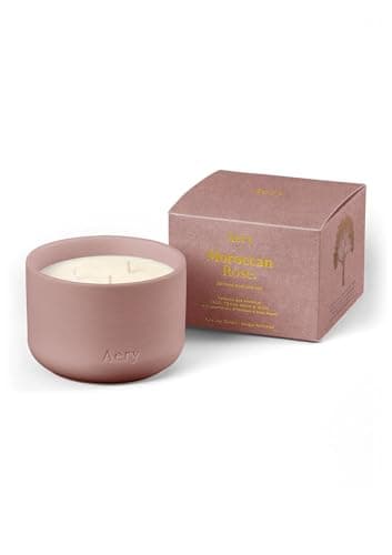 Image of Aery Moroccan Rose Three Wick Soy Wax Candle - Rose, Tonka Bean & Musk with 100% Plant Based Wax & 50 Hour Burn Time (450g)