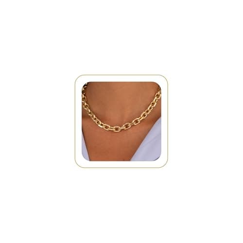 Image of Funsanny Gold Necklace for Women - Chunky 14K Gold Plated Plated Chain Necklace Cuban Link Paperclip Chain Herringbone Statement Choker Necklace for Women Simple Trendy Jewelry Gifts, Brass, No
