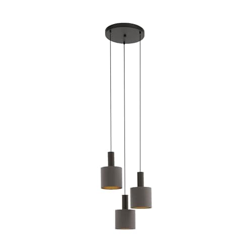 Image of Eglo Pendant Lighting Concessa 1, 3 Bulbs Ceiling Light Fitting Made of Steel and Fabric in Dark Brown, Cappuccino and Gold, Hanging lamp for Dining and Living Room, E27 Socket