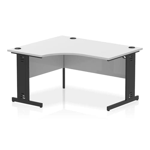 Image of Mr Office Impulse Left Crescent Desk, Black Cable Managed Leg, White, 1400