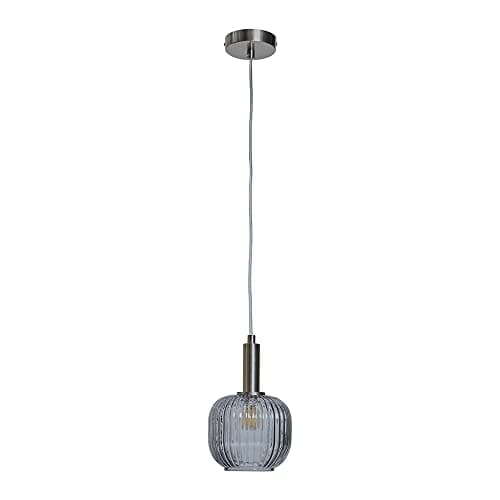 Image of MiniSun | Brushed Chrome Ceiling Light Fitting with Ribbed Smoked Glass Shade | Pendant Lights, Home Décor & Improvement Essential | Mains Wired