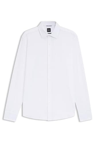 Image of BOSS Mens P-HANK-K-261 Slim-fit Shirt in Performance-Stretch Structured Jersey White