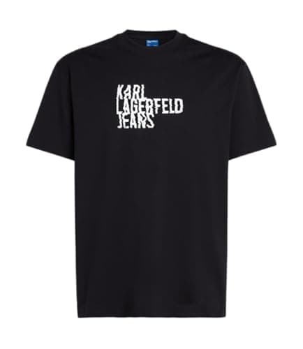 Image of KARL LAGERFELD JEANS, Men's, Regular Short Sleeve Stacked Logo Tee, Regular Fit, Black, S