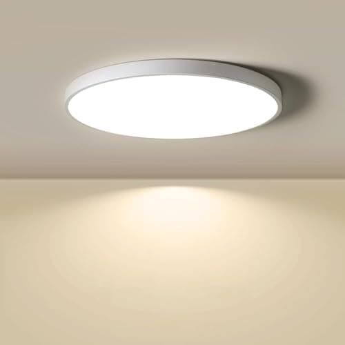 Image of 8.9in/23cm 18W LED Flush Mount Ceiling Light, 2800K Warm White Bathroom Light, 1800LM, White Round Ceiling Lights, 180W Equivalent Ceiling Lamp for Closets, Kitchens, Hallway, Bedrooms, etc.