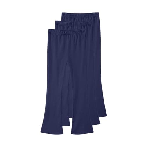 Image of duxyoz 3 Pack Girls Leggings - Basic Cotton Leggings for Kids,Stretchy Flare Pants,Full Length Elastic High Waisted Dance Yoga Leggings Navy 4-5 Years