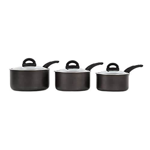 Image of Tower T80302 Cerasure 3 Piece Saucepan Set with Non-Stick Coating, Suitable for All Hob Types Including Induction, 16/18/20cm, Graphite
