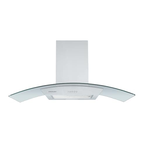 Image of Cookology Curved Glass Chimney Cooker Hood, Wall Mounted Extractor Fan, LED lighting, Adjustable Height (Stainless Steel, 90cm)