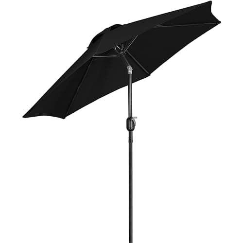 Image of Yaheetech Garden Parasol Umbrella 2.3M Patio Table Umbrella Outdoor Sun Shade with Crank Handle & 6 Metal Ribs for Garden/Backyard/Deck - Black