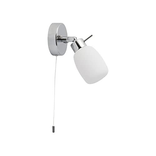 Image of firstchoicelighting Modern Polished Chrome & Glass IP44 Bathroom Wall Light with Pull Cord Switch