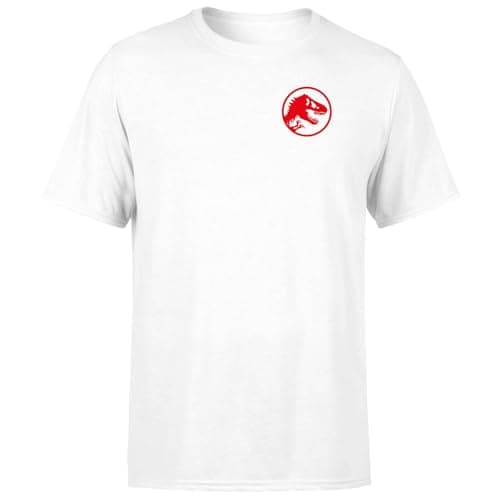 Image of Jurassic Park Red Logo Embroidered Men's T-Shirt - White L