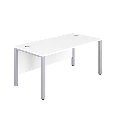 Image of Office Hippo Heavy Duty Rectangular Goalpost Desk, Home Office Table, Integrated Cable Ports, PC Desk For Office or Home, 120cm x 60cm, MFC - White Top, Silver Legs