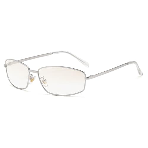 Image of Long Keeper Trendy Wrap Style Y2K Metal Sunglasses for Women Men Small Rectangle Tinted Sunglasses Full Rim Cool 2000s Y2K Fashion Shades Anti-UV400 (Silver Frame - Light Grey Gradient Lens)