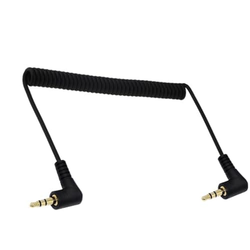 Image of Halokny Coiled Stereo Audio Cable, 90 Degree Angle 3.5mm (1/8) Spring Audio Aux Extension Cable Traction1 to 6Ft for Home/Car Stereo,Phone,Headset and More (TRS M/M)