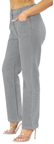 Image of UK Dispatch Womens Side Elastic Waist Jeans Straight Leg Regular Fit 25" Leg Ladies,16,Grey
