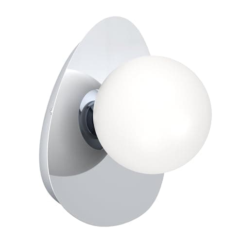 Image of Eglo LED wall lamp Castrivido, Bathroom Mounted Light, Metal Chrome Vanity Light with White Glass Globe, Includes Warm G9 Bulb, IP44 Rated