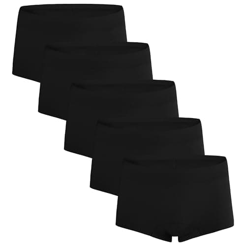 Image of INNERSY Girls Boxer Shorts Underwear Black Cotton Boyshots Knickers Stretch Pants Teenager 5 Pack (12-14 Years, Black)
