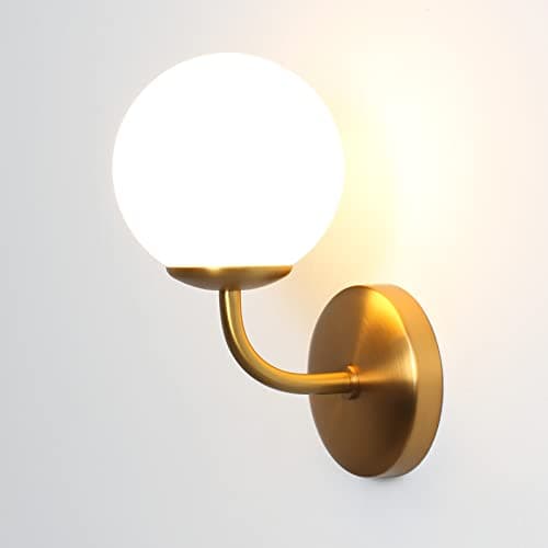 Image of DAWALIGHT Glass Globe Wall Light, G9 5W LED 3000K Warm White Bathroom Wall Lamp Indoor Wall Lighting for Home Hotel Office Hallway Bar Kitchen Living Room Bedroom Loft, Iron with Gold Plating