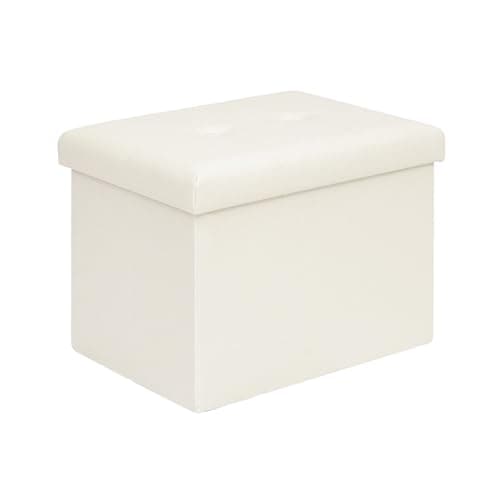 Image of Bonlife Synthetic Leather Ottoman Storage Box with Lid, Foldable Footstool, Kids Bedroom Furniture, Toy Chest, Rectangle Stool, Cream, 42x32x32 cm