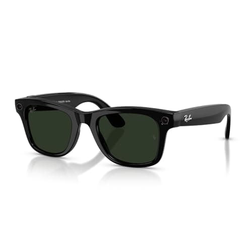 Image of Ray-Ban Meta Wayfarer Large AI Glasses for Men, Women — 12 MP Camera, 3K Ultra HD Video, Open-Ear Audio, Meta AI — 2X Battery Life — Shiny Black/from Transitions® Clear to Graphite Green Lenses