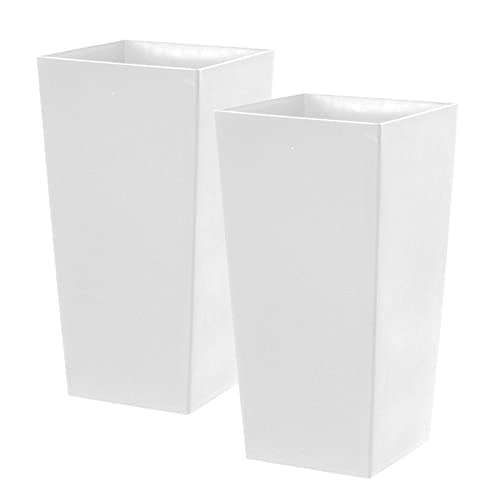 Image of simpa 27L Large Square Milano Grande Planter Pot - WHITE Set of 2 Pots - 51cm (H) x 26.5cm (W) x 26.5cm (D)
