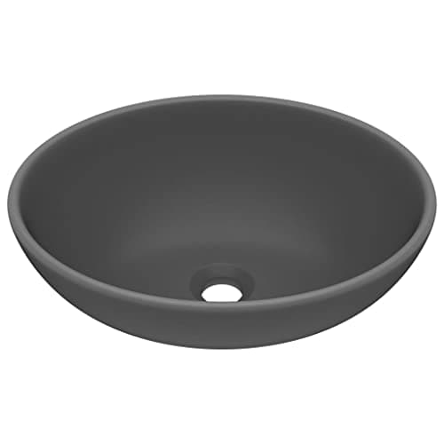 Image of vidaXL Luxury Premium Ceramic Basin, Oval-Shaped Matt Dark Grey Finish, Above Counter Installation - Ideal for Bathroom and Kitchen