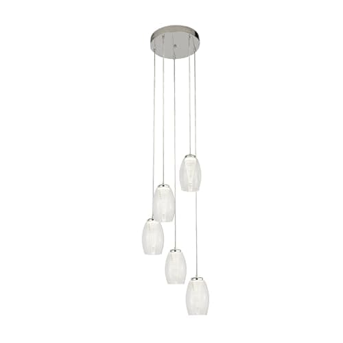Image of Searchlight Cyclone 5 Light Mu Lighti Drop Pendant, Clear Glass 3000K