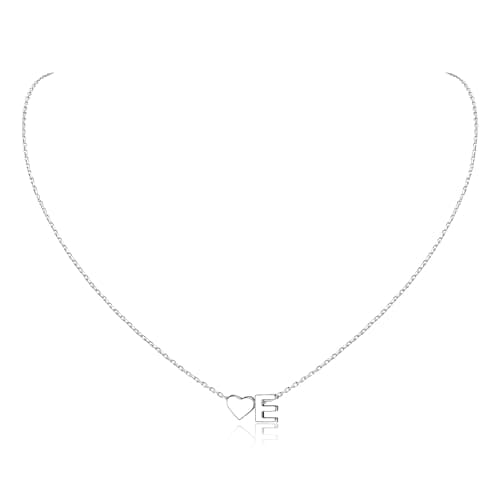 Image of Aosyoisk S925 Silver Heart Initial Necklace Letter Choker Silver Necklaces Jewellery Personalized Birthday Gifts for Women Girls (E)