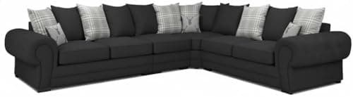 Image of 3 C 2 Corner Settee - Large Verona Left or Right Hand 6 Seater Sofa - Comfy Designer Scatter Back Cushions - Modular Dual Arm Corner Suites for Living Room Lounge Indoors Decor (Black, Right Hand)