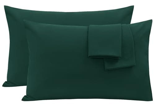 Image of Oxford Homeware Pillow Cases 2 Pack Brushed Microfiber – Standard Pillowcases Fade Resistant Pillow Cover Envelope Closure Emerald Pillow Covers (50 x 75 cm)