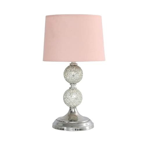 Image of Modern Decorative Chrome & Mosaic Crackle Glass Table Lamp with a Pink Shade